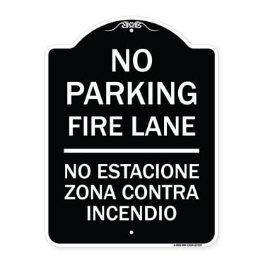 SignMission Designer Series Sign - No Parking Fire Lane No Estacione Zona Contra Incendio | Black & White 18" x 24" Heavy-Gauge Aluminum Architectural Sign | Made in the USA