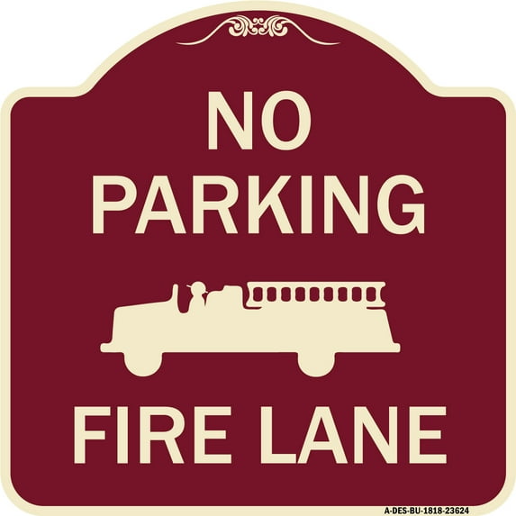 SignMission Designer Series Sign - No Parking Fire Lane with Graphic | Burgundy 18" X 18" Heavy-Gauge Aluminum Architectural Sign | Protect Your Business & Municipality | Made in the
