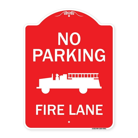 SignMission Designer Series Sign - No Parking Fire Lane | Red & White 18" x 24" Heavy-Gauge Aluminum Architectural Sign | Protect Your Business & Municipality | Made in the USA