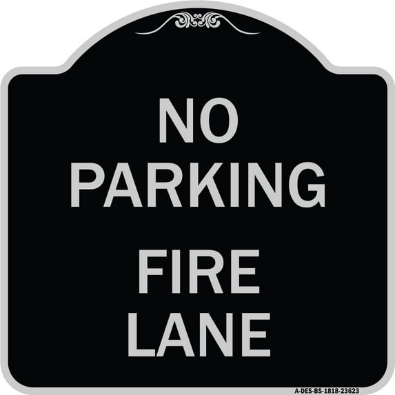 SignMission Designer Series Sign - No Parking Fire Lane with Striped Border | Black & Silver 18" X 18" Heavy-Gauge Aluminum Architectural Sign | Made in the USA