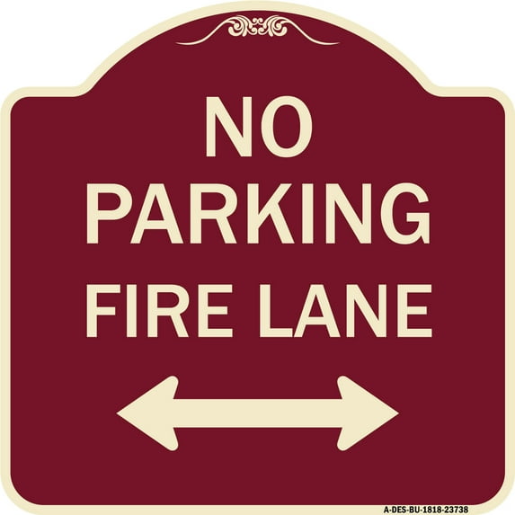 SignMission Designer Series Sign - No Parking Fire Lane (With Bidirectional Arrow) | Burgundy 18" X 18" Heavy-Gauge Aluminum Architectural Sign | Made in the USA