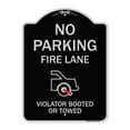 thumbnail image 1 of SignMission Designer Series Sign - No Parking Fire Lane (With Graphic) Violators Booted or Towed | Black & Silver 18" x 24" Heavy-Gauge Aluminum Architectural Sign | Made in the USA, 1 of 4