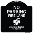 thumbnail image 1 of SignMission Designer Series Sign - No Parking Fire Lane (With Graphic) Violators Booted Or Towed | Black & White 18" X 18" Heavy-Gauge Aluminum Architectural Sign | Made in the USA, 1 of 4