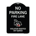 thumbnail image 1 of SignMission Designer Series Sign - No Parking Fire Lane (With Graphic) Violators Booted or Towed | Black & White 18" x 24" Heavy-Gauge Aluminum Architectural Sign | Made in the USA, 1 of 4