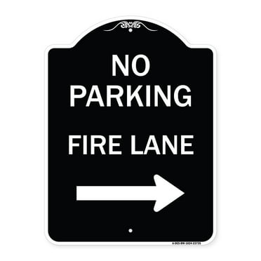 SignMission Designer Series Sign - No Parking Fire Lane (With Right Arrow) | Black & White 18" x 24" Heavy-Gauge Aluminum Architectural Sign | Protect Your Business & Municipality |