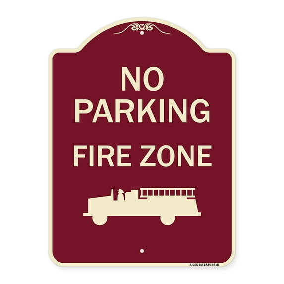 SignMission Designer Series Sign - No Parking, Fire Zone With Graphic | Burgundy 18" x 24" Heavy-Gauge Aluminum Architectural Sign | Protect Your Business & Municipality | Made in the