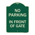 thumbnail image 1 of SignMission Designer Series Sign - No Parking in Front of Gate | Green & Tan 18" x 24" Heavy-Gauge Aluminum Architectural Sign | Protect Your Business & Municipality | Made in the USA, 1 of 4