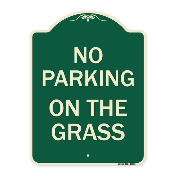 SignMission Designer Series Sign - No Parking on the Grass | Green & Tan 18" x 24" Heavy-Gauge Aluminum Architectural Sign | Protect Your Business & Municipality | Made in the USA