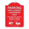 thumbnail image 1 of SignMission Designer Series Sign - Parking for Laundry Customers Only - Unauthorized Vehicles Towed at Vehicle Owner's Expense (With Graphic) | Red & White 18" X 24" Heavy Aluminum, 1 of 4