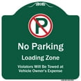 thumbnail image 1 of SignMission Designer Series Sign - No Parking Loading Zone Violators Will Be Towed At Vehicle Owner Expense | Green & White 18" X 18" Heavy-Gauge Aluminum Architectural Sign | Made in, 1 of 4