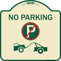SignMission Designer Series Sign - No Parking (No Parking Symbol and Tow Truck Symbol) | Tan & Green 18" X 18" Heavy-Gauge Aluminum Architectural Sign | Made in the USA