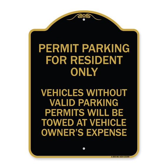 SignMission Designer Series Sign - Parking Permit Sign Permit Parking for Residents Only Vehicles Without Valid Parking Permits Will Be Towed | Black & Gold 18" X 24" Heavy Aluminum