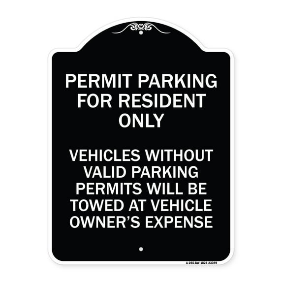 SignMission Designer Series Sign - Parking Permit Sign Permit Parking for Residents Only Vehicles Without Valid Parking Permits Will Be Towed | Black & White 18" x 24" Heavy-Gauge