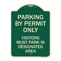 SignMission Designer Series Sign - Parking by Permit Only Visitors Must Park in Designated Area | Green & Tan 18" x 24" Heavy-Gauge Aluminum Architectural Sign | Made in the USA