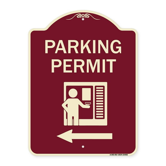 SignMission Designer Series Sign - Parking Permit (With Left Arrow Symbol) | Burgundy 18" x 24" Heavy-Gauge Aluminum Architectural Sign | Protect Your Business & Municipality | Made in