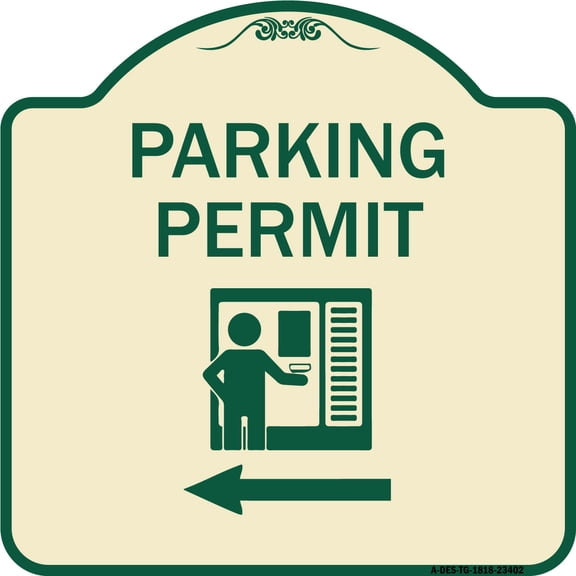 SignMission Designer Series Sign - Parking Permit (With Left Arrow Symbol) | Tan & Green 18" X 18" Heavy-Gauge Aluminum Architectural Sign | Protect Your Business & Municipality | Made