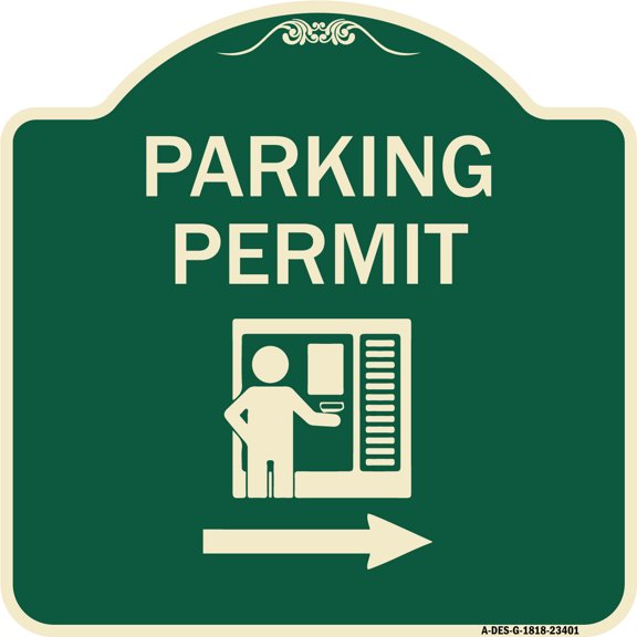 SignMission Designer Series Sign - Parking Permit (With Right Arrow Symbol) | Green & Tan 18" X 18" Heavy-Gauge Aluminum Architectural Sign | Protect Your Business & Municipality | Made