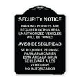 thumbnail image 1 of SignMission Designer Series Sign - Parking Permits Are Required in This Area Unauthorized Vehicles Will Be Towed Aviso De Seguridad | Black & White 18" x 24" Heavy-Gauge Aluminum, 1 of 4