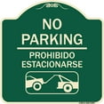 thumbnail image 1 of SignMission Designer Series Sign - No Parking Prohibido Estacionarse (With Car Tow Graphic) | Green & Tan 18" X 18" Heavy-Gauge Aluminum Architectural Sign | Made in the USA, 1 of 4