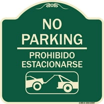 SignMission Designer Series Sign - No Parking Prohibido Estacionarse (With Car Tow Graphic) | Green & Tan 18" X 18" Heavy-Gauge Aluminum Architectural Sign | Made in the USA