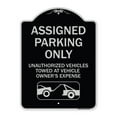 thumbnail image 1 of SignMission Designer Series Sign - Parking Restriction Sign Assigned Parking Only Unauthorized Vehicles Towed at Owner Expense with Graphic | Black & Silver 18" x 24" Heavy-Gauge, 1 of 4