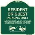 thumbnail image 1 of SignMission Designer Series Sign - Parking Restriction Sign Resident or Guest Parking Only Unauthorized Vehicles Towed at Owner Expense with Graphic | Green & Tan 18" X 18" Heavy-Gauge, 1 of 4