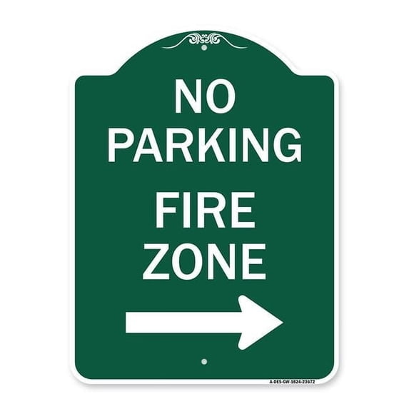 SignMission A-DES-GW-1824-23672 18 x 24 in. Designer Series Sign - No Parking Sign Fire Zone with Right Arrow, Green & White