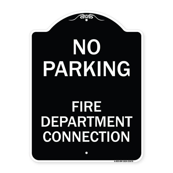 SignMission Designer Series Sign - No Parking Sign No Parking - Fire Department Connection | Black & White 18" x 24" Heavy-Gauge Aluminum Architectural Sign | Made in the USA