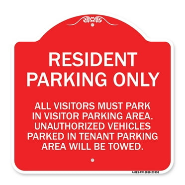 SignMission Designer Series Sign - Parking Sign Resident Parking Only | Red & White 18" X 18" Heavy-Gauge Aluminum Architectural Sign | Protect Your Business & Municipality | Made in