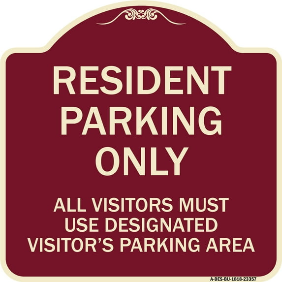 SignMission Designer Series Sign - Parking Sign Resident Parking Only All Visitors Must Use Designated Visitors Parking Area | Burgundy 18" X 18" Heavy-Gauge Aluminum Architectural Sign