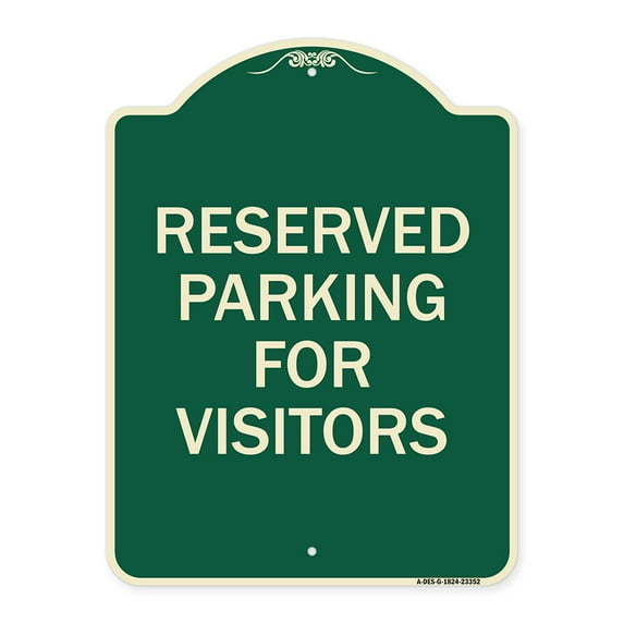 SignMission Designer Series Sign - Parking Space Reserved Sign Parking Reserved for Visitors | Green & Tan 18" x 24" Heavy-Gauge Aluminum Architectural Sign | Made in the USA