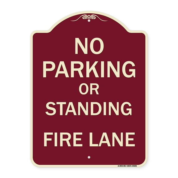 SignMission Designer Series Sign - No Parking or Standing Fire Lane | Burgundy 18" x 24" Heavy-Gauge Aluminum Architectural Sign | Protect Your Business & Municipality | Made in the USA