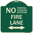 thumbnail image 1 of SignMission Designer Series Sign - No Parking Standing or Stopping Fire Lane with Bidirectional Arrow | Green & Tan 18" X 18" Heavy-Gauge Aluminum Architectural Sign | Made in the USA, 1 of 4