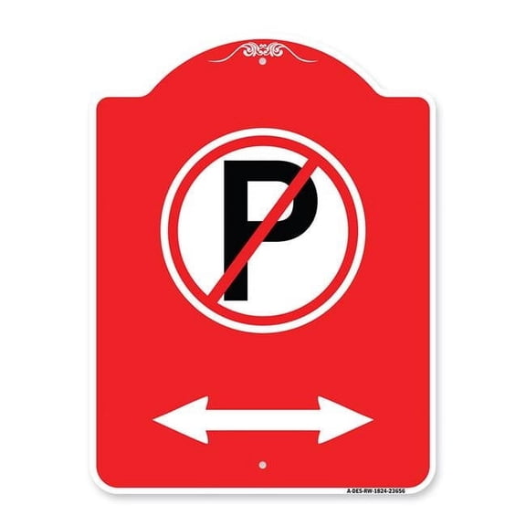 SignMission A-DES-RW-1824-23656 18 x 24 in. Designer Series Sign - No Parking Symbol with Bidirectional Arrow, Red & White