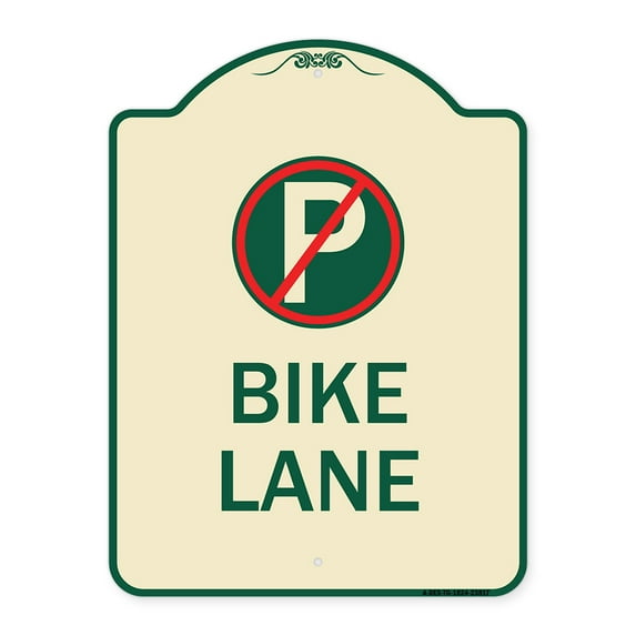SignMission Designer Series Sign - No Parking (Symbol) Bike Lane | Tan & Green 18" x 24" Heavy-Gauge Aluminum Architectural Sign | Protect Your Business & Municipality | Made in the USA