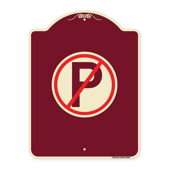 SignMission Designer Series Sign - No Parking Symbol | Burgundy 18" x 24" Heavy-Gauge Aluminum Architectural Sign | Protect Your Business & Municipality | Made in the USA