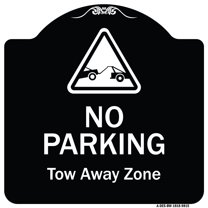 SignMission Designer Series Sign - No Parking Tow Away Zone With Graphic | Black & White 18" X 18" Heavy-Gauge Aluminum Architectural Sign | Protect Your Business & Municipality | Made