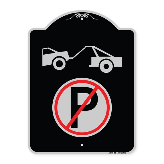 SignMission Designer Series Sign - No Parking Tow Away Zone Symbol | Black & Silver 18" x 24" Heavy-Gauge Aluminum Architectural Sign | Protect Your Business & Municipality | Made in