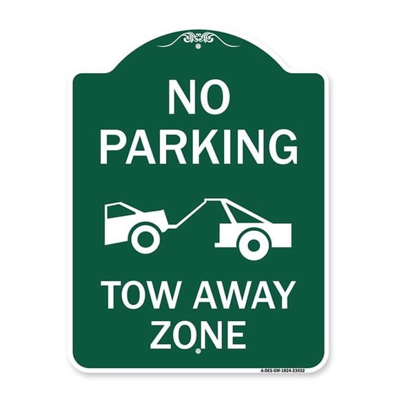 SignMission A-DES-GW-1824-23652 18 x 24 in. Designer Series Sign - No Parking Tow Away Zone with Tow Truck Symbol, Green & White