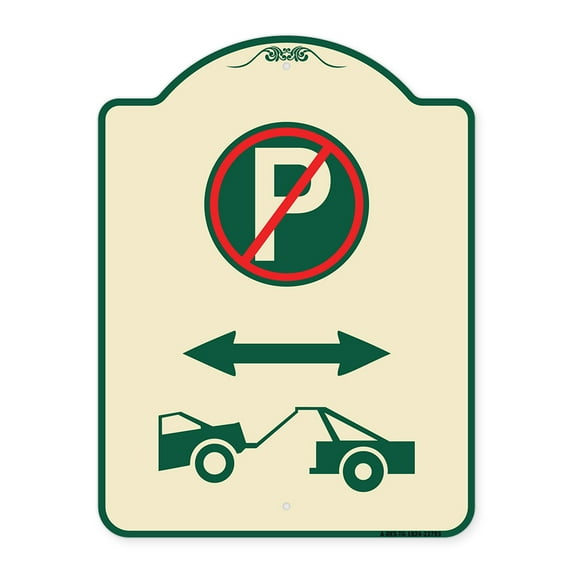 SignMission Designer Series Sign - No Parking - Tow Away Zone (With Graphic) | Tan & Green 18" x 24" Heavy-Gauge Aluminum Architectural Sign | Protect Your Business & Municipality |