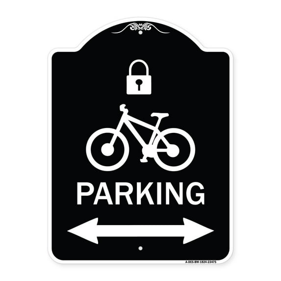 SignMission Designer Series Sign - Parking (With Lock Cycle & Bidirectional Arrow Symbol) | Black & White 18" x 24" Heavy-Gauge Aluminum Architectural Sign | Made in the USA