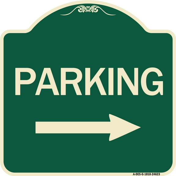 SignMission Designer Series Sign - Parking (With Right Arrow) | Green & Tan 18" X 18" Heavy-Gauge Aluminum Architectural Sign | Protect Your Business & Municipality | Made in the USA