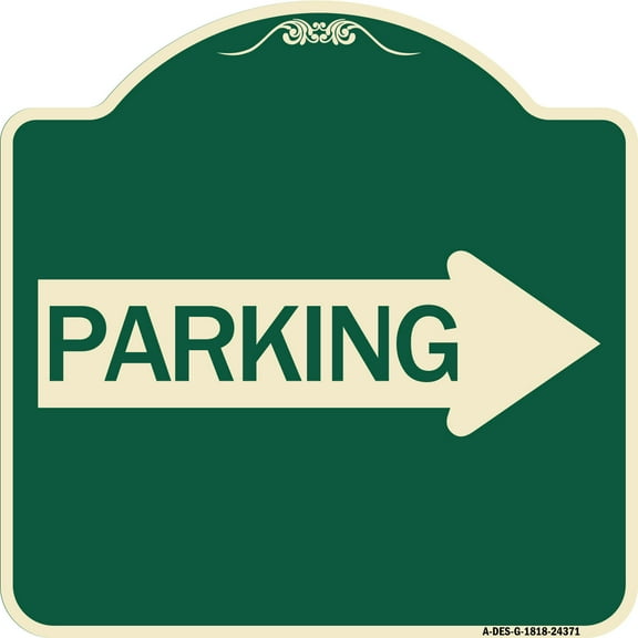 SignMission Designer Series Sign - Parking (With Right Arrow) | Green & Tan 18" X 18" Heavy-Gauge Aluminum Architectural Sign | Protect Your Business & Municipality | Made in the USA