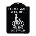 thumbnail image 1 of SignMission Designer Series Sign - Pavement Stencil Please Walk Your Bike on the Sidewalk | Black & Silver 18" x 24" Heavy-Gauge Aluminum Architectural Sign | Made in the USA, 1 of 4
