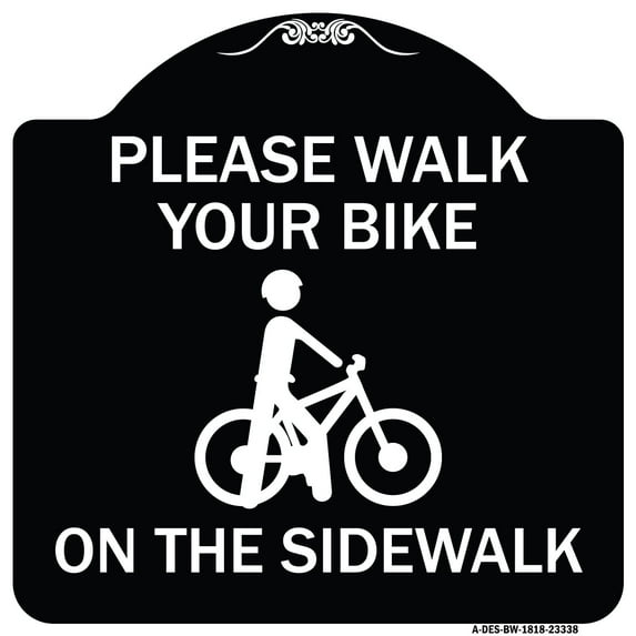 SignMission Designer Series Sign - Pavement Stencil Please Walk Your Bike on the Sidewalk | Black & White 18" X 18" Heavy-Gauge Aluminum Architectural Sign | Made in the USA