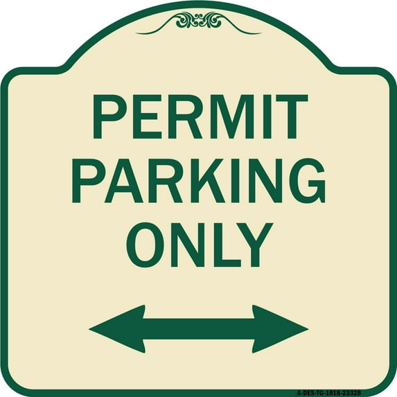 SignMission Designer Series Sign - Permit Parking Only (Bidirectional Arrow) | Tan & Green 18" X 18" Heavy-Gauge Aluminum Architectural Sign | Protect Your Business & Municipality |