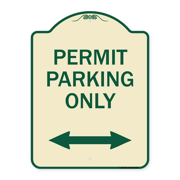 SignMission Designer Series Sign - Permit Parking Only (Bidirectional Arrow) | Tan & Green 18" x 24" Heavy-Gauge Aluminum Architectural Sign | Protect Your Business & Municipality |
