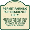 thumbnail image 1 of SignMission Designer Series Sign - Permit Parking for Residents Only Vehicles Without Valid Parking Permits Will Be Towed at Vehicle Owner's Expense | Tan & Green 18" X 18" Heavy-Gauge, 1 of 4