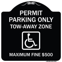 SignMission Designer Series Sign - Permit Parking Only Tow-Away Zone Maximum Fine | Black & White 18" X 18" Heavy-Gauge Aluminum Architectural Sign | Made in the USA