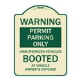 thumbnail image 1 of SignMission Designer Series Sign - Permit Parking Only Unauthorized Vehicles Booted at Vehicle Owner's Expense | Tan & Green 18" x 24" Heavy-Gauge Aluminum Architectural Sign | Made in, 1 of 4